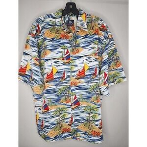 Ringo Sport Microfiber Hawaiian Button Up Palm Trees Sailboats Men's Size Large